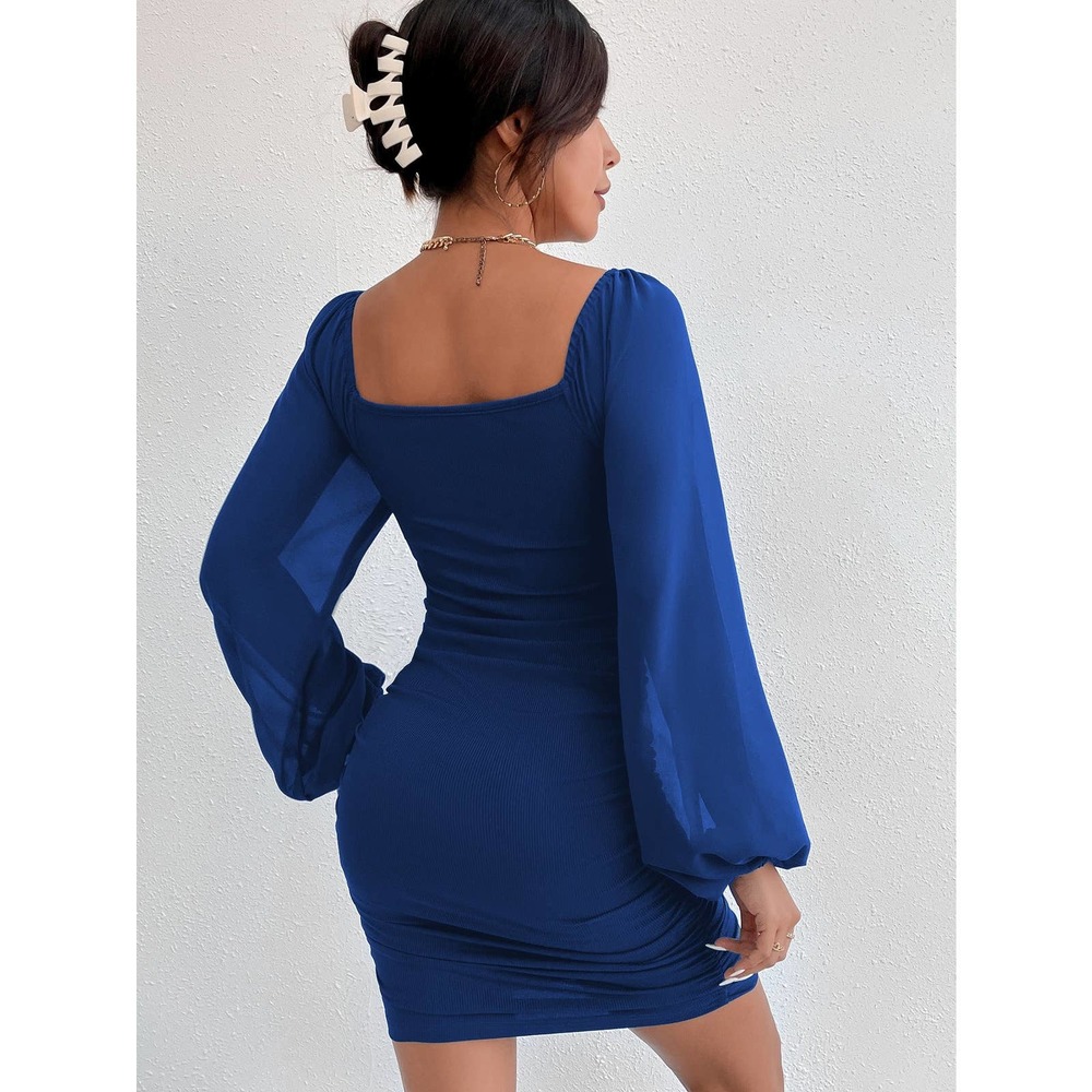 Lantern Sleeve long sleeve Cut Out Bodycon Dress boho dark green - Picture 3 of 8